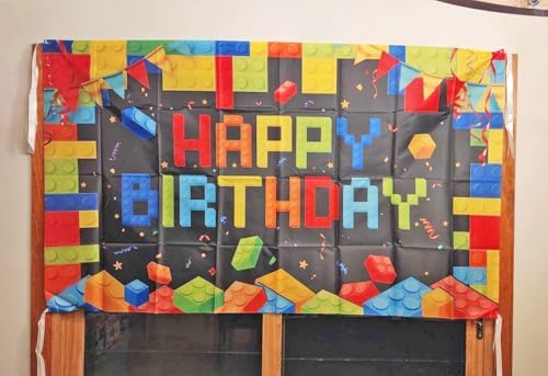 CHXSM 6x36ft Colorful Blocks Birthday Banner Backdrop