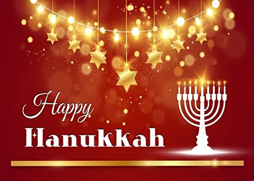 BELECO 8x6ft Hanukkah Photo Backdrop with Golden Stars