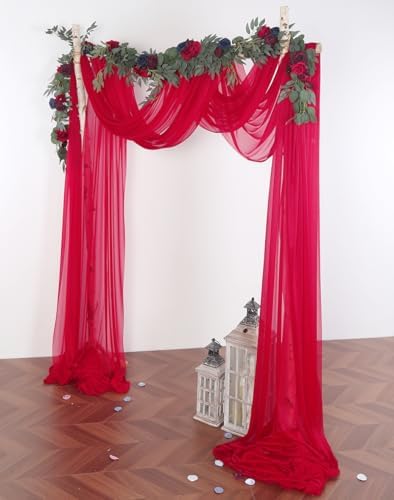 SHERWAY Sheer Wedding Arch Drapes 2 Panels 18Ft Red Red