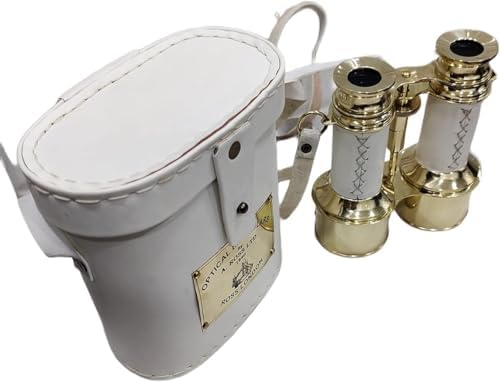 Shiny Brass Binocular with White Leather Case