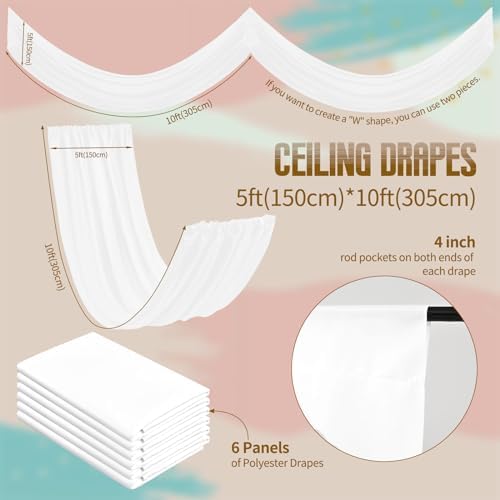 6 Panels White Ceiling Drapes for Wedding Ceremony