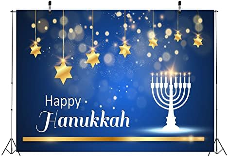 BELECO 5x3ft Hanukkah Photo Backdrop Blue with Golden Stars
