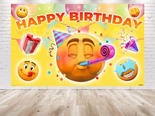 Vibrant Emoji Smiley Faces Party Backdrop