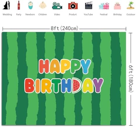 Cartoon Melon Birthday Backdrop 8x6FT Watermelon Theme Party Background