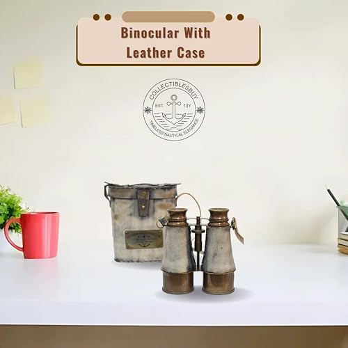 Brass Binocular with Leather Case and 15X Magnification