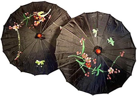 TJ Global 33 Bamboo Parasol Umbrellas Pack of 2 Black