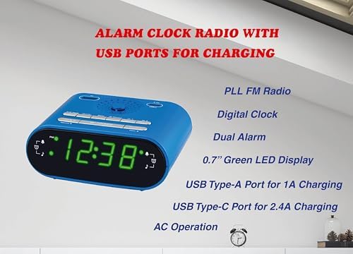 HANNLOMAX HX-158CR Alarm Clock Radio with FM and USB Charging