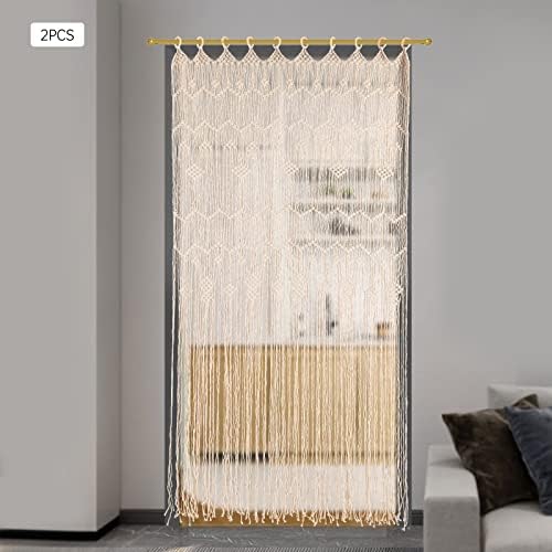 Macrame Door Curtains 2 Pcs Beige Tassel Boho Decor