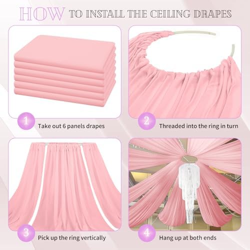 6 Panels Dusty Rose Ceiling Drapes for Wedding and Events