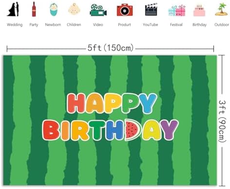 Cartoon Melon Birthday Backdrop 5x3FT Watermelon Theme Party Decor