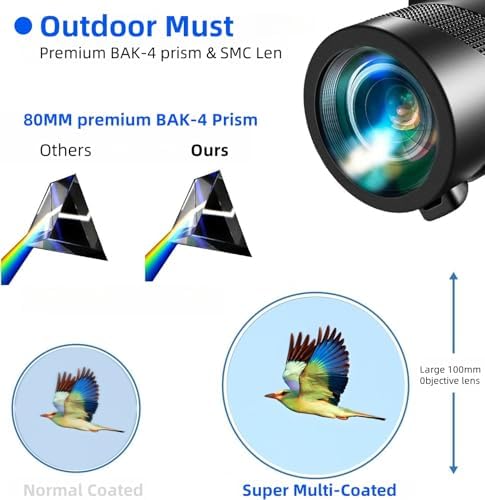 80x100 Power Monocular for Smartphone Stargazing Hunting Bird Watching