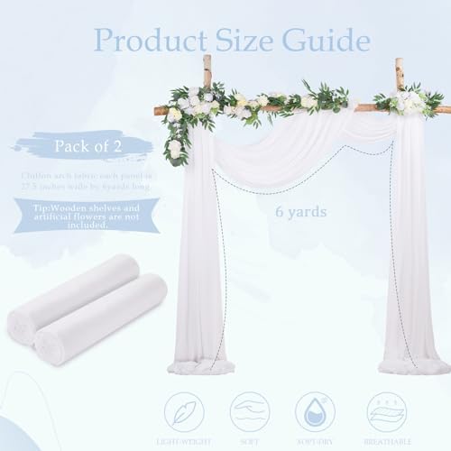 White Chiffon Arch Drapes 2 Panels 6 Yards Sheer Backdrop