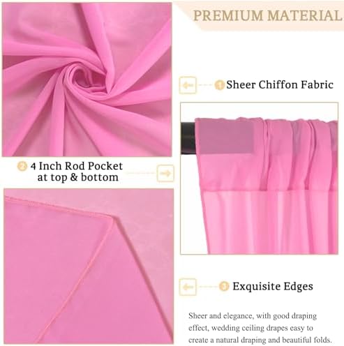MODFUNS Pink Chiffon Ceiling Drapes 2 Panels 5x20 FT for Wedding Backdrop