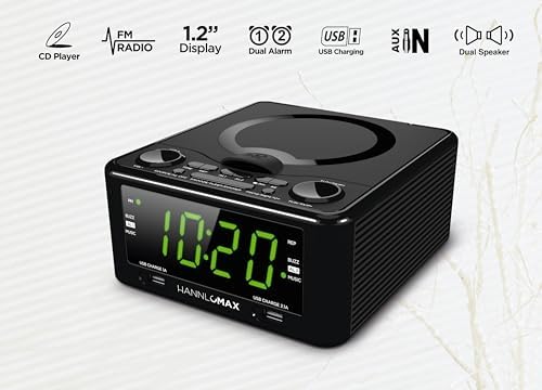 HANNLOMAX HX-300CD Clock Radio with CD Player and USB Ports