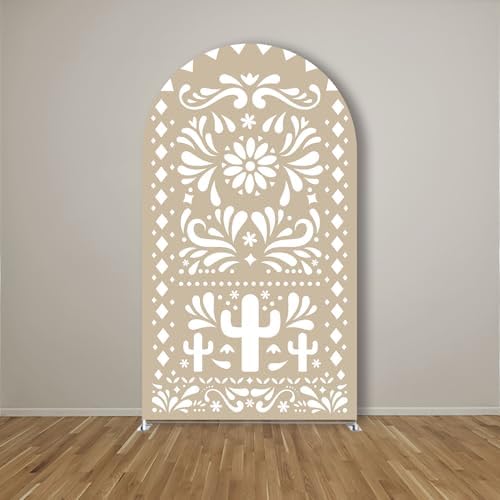 Mexican Fiesta Beige Brown Cactus Arch Backdrop Cover