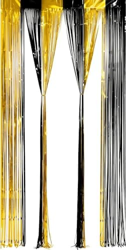 BRAVESHINE Black Gold Foil Curtains 2 Pack Photo Booth Backdrop