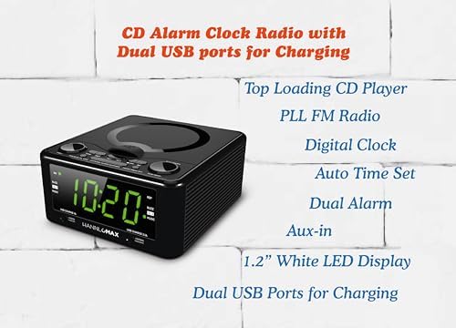 HANNLOMAX HX-300CD Clock Radio with CD Player and USB Ports