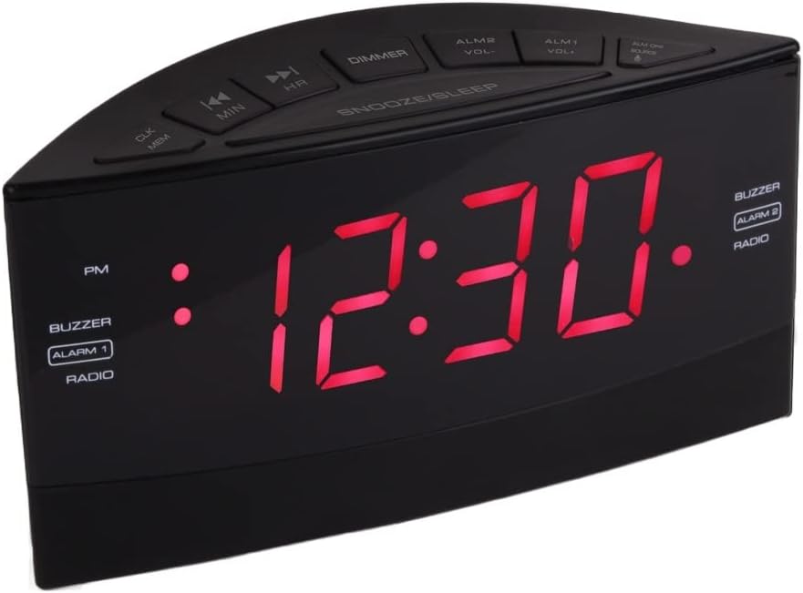 HANNLOMAX HX-100 Dual Alarm Clock with AMFM Radio and Red LED Display