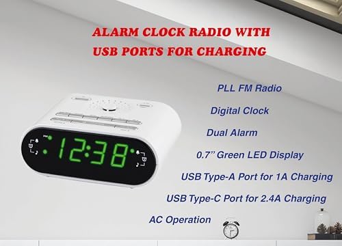 HANNLOMAX HX-158CR Alarm Clock Radio with FM and Dual Alarms