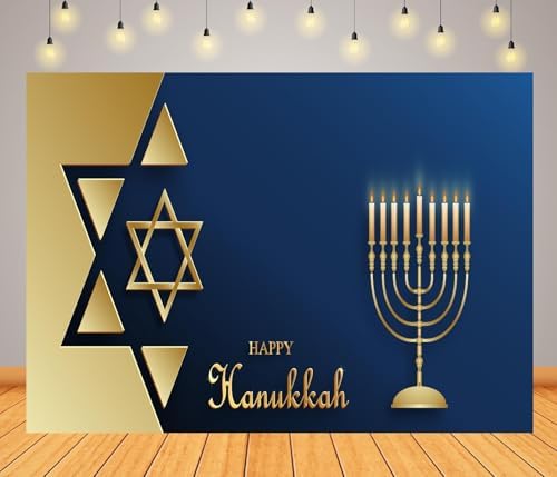 BELECO 8x6ft Happy Hanukkah Backdrop with Menorah and Candles
