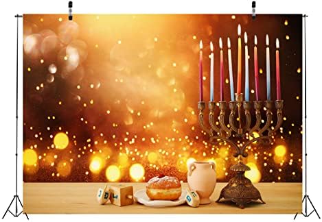 BELECO 8x6ft Hanukkah Photography Backdrop with Golden Bokeh Glitter