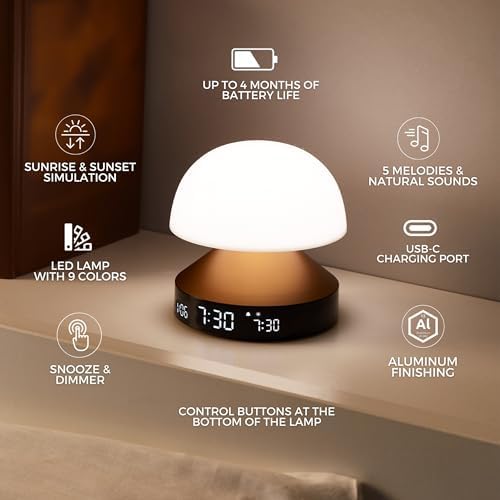 Lexon Mina Sunrise Alarm Clock with Sunset Lamp - Bronze