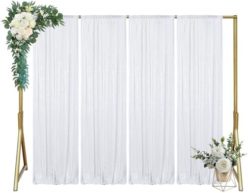 ShinyBeauty White Sequin Backdrop 4x10ft Wedding Arch Drapes