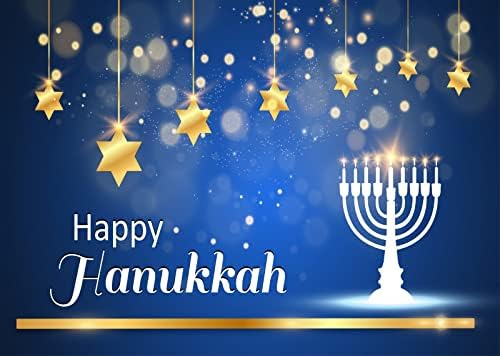 BELECO 5x3ft Hanukkah Photo Backdrop Blue with Golden Stars