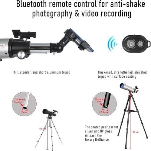 90mm Aperture Refractor Telescope with Stargazing App for Beginners and Adults