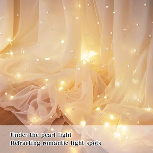 10x8ft Pearl Tulle Double Layered Backdrop with Lights and Clips
