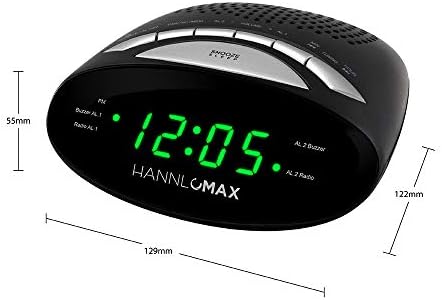 Hannlomax HX-116CR Alarm Clock Radio with Green LED Display and Dual Alarm