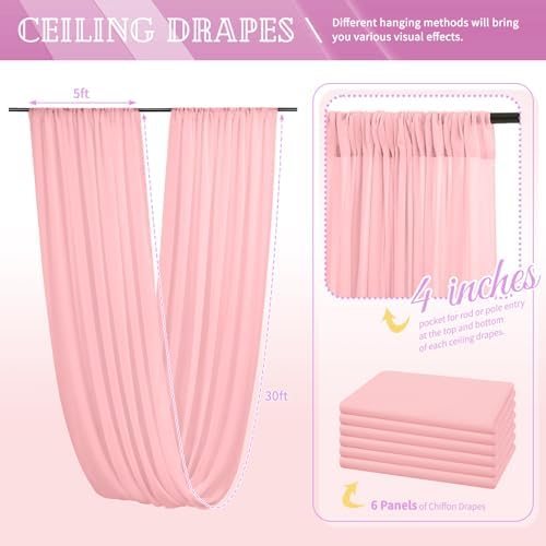 6 Panels Dusty Rose Ceiling Drapes for Wedding and Events