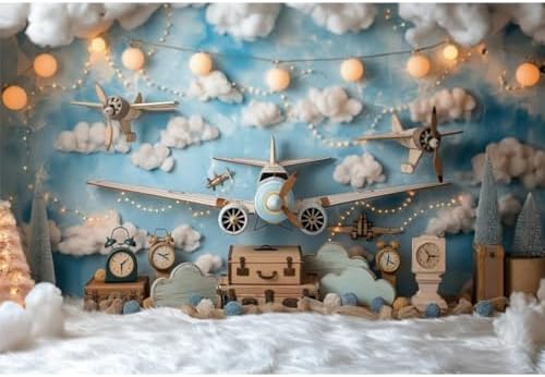 YongFoto 7x5ft Airplane Backdrop with Clouds and Blue Scenery