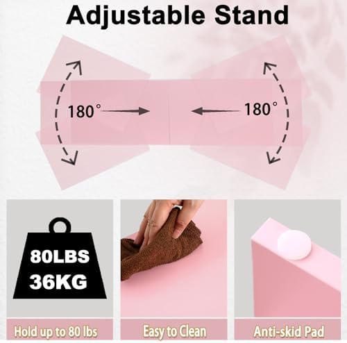 TEAMIX Pink Dual Monitor Stand Riser with Drawer