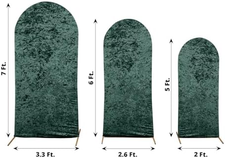 3 Hunter Green Crushed Velvet Round Top Arch Backdrop Covers