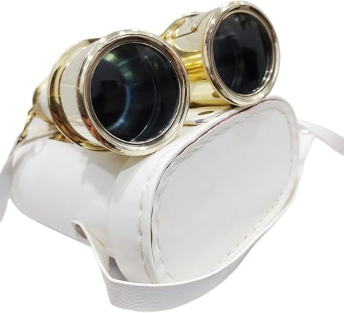 Shiny Brass Binocular with White Leather Case