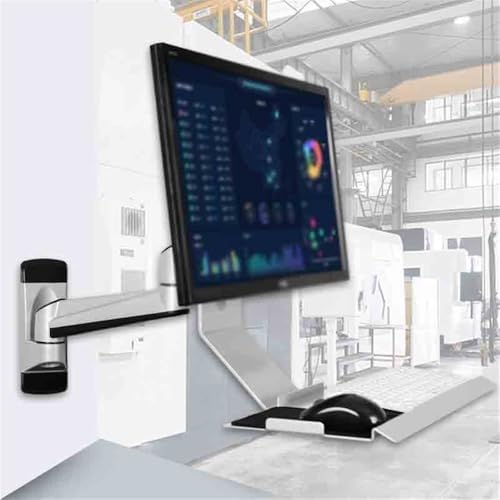 Silver Wall Mount Double Arm Monitor Stand with Collapsible Tray