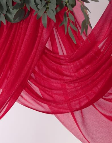 SHERWAY Sheer Wedding Arch Drapes 2 Panels 18Ft Red Red