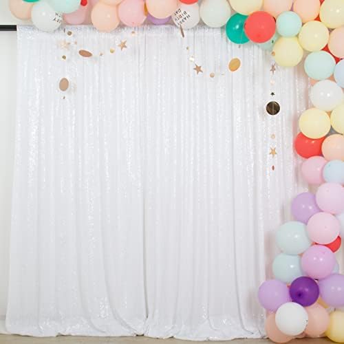 ShinyBeauty 2 Panels White Sequin Backdrop 5Ft x 10Ft Wedding Photography Background