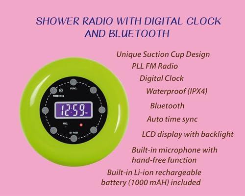 HANNLOMAX HX-159CR Shower Clock Radio with Bluetooth and Waterproof Design