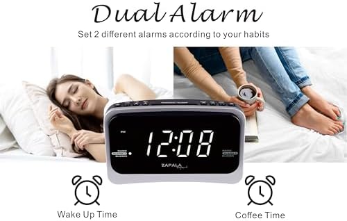 ZAPALA Alarm Clock Radio with 2 Alarms and USB Charging