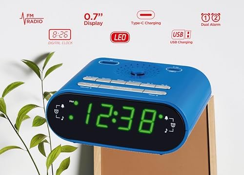 HANNLOMAX HX-158CR Alarm Clock Radio with FM and USB Charging