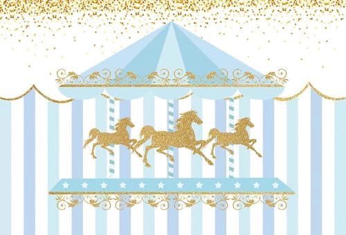 7x5ft Blue Gold Stripe Carousel Birthday Party Backdrop