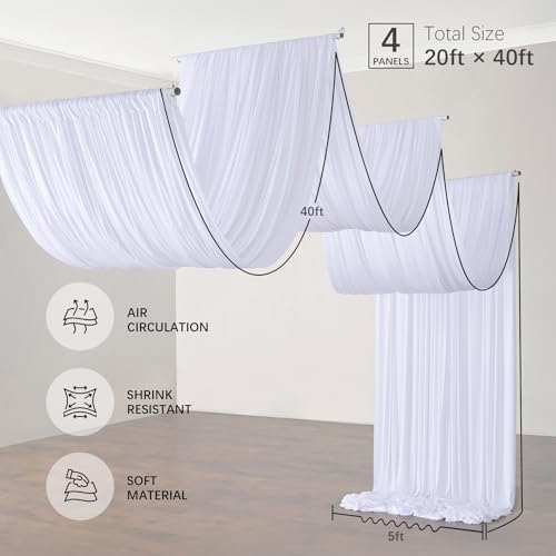 PartyVillage 20ft x 40ft White Ceiling Drapes 4 Panels