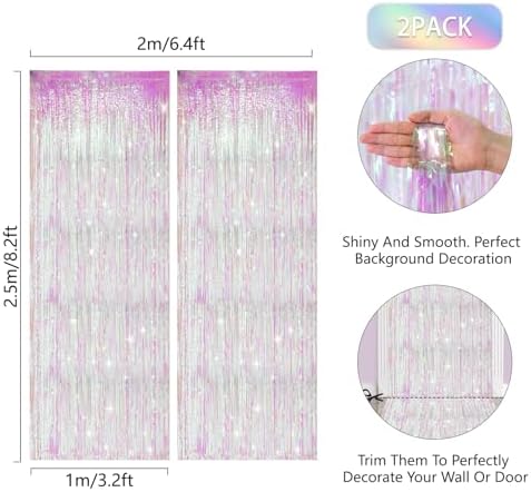 Anwyll Iridescent Pink Metallic Foil Fringe Backdrop Curtains 2 Pack