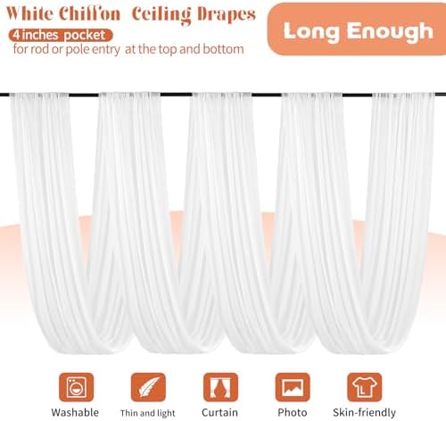 4 Panels White Ceiling Drapes for Wedding Decorations