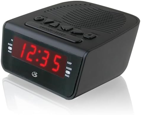 GPX C224B Dual Alarm Clock AM FM Radio with Red LED Display Black