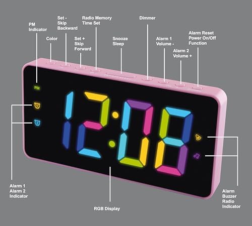 HANNLOMAX HX-160CR FM Radio Alarm Clock with RGB Display