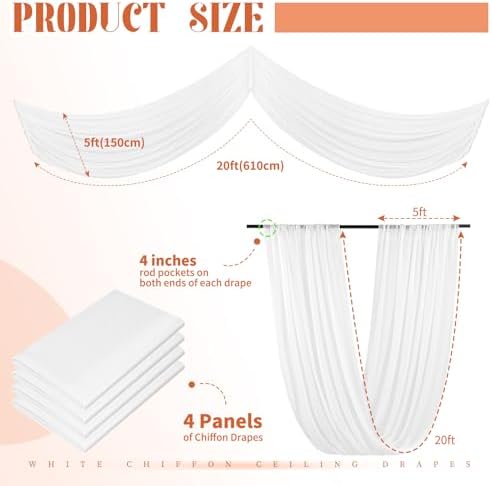 4 Panels White Ceiling Drapes for Wedding Decorations