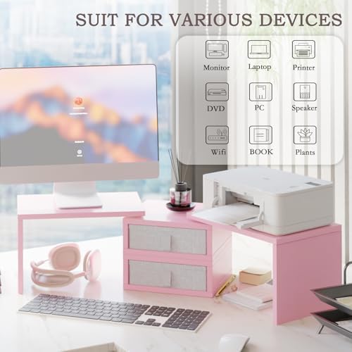 TEAMIX Pink Dual Monitor Stand with 2 Drawers